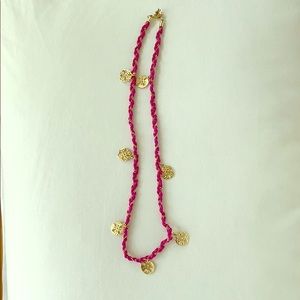 Pink Braided Necklace/Bracelet with Gold Charms